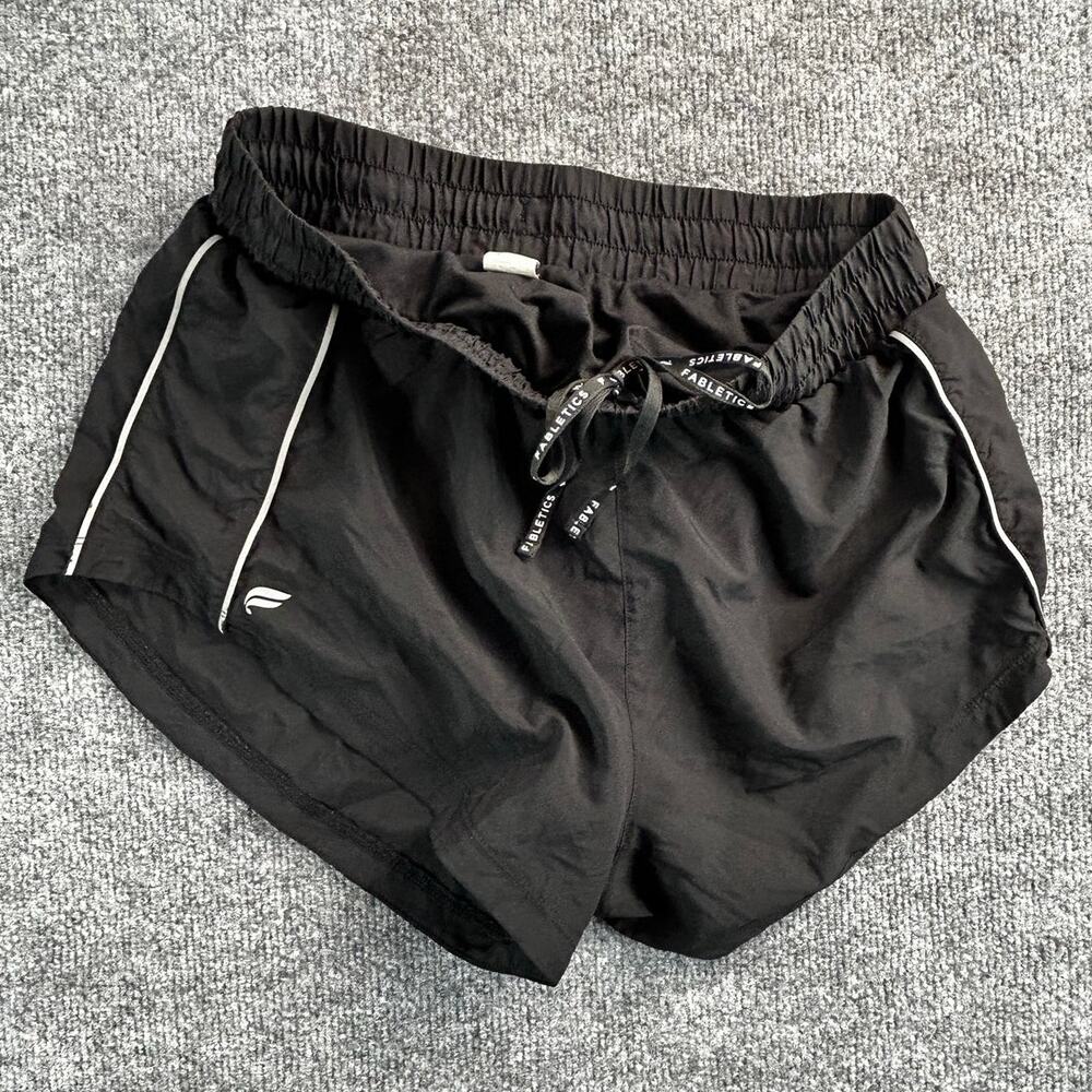 Fabletics Women’s M Black Reflective Running Shorts Lined Pockets Flaws